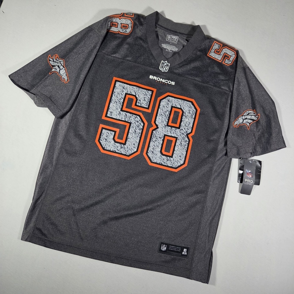 Denver Broncos Von Miller 58 Gray Heather Jersey Fanatics NFL Mens Large L‎ NWT